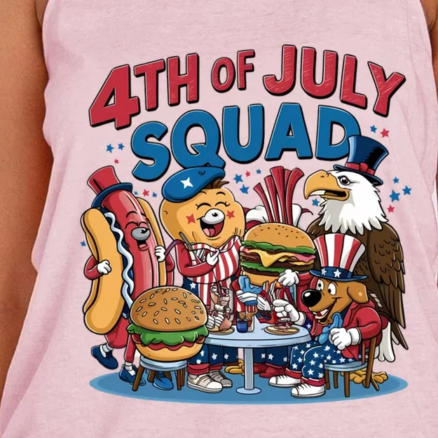 Happy 4th Of July Squad Snack Lover Pizza Hotdog Usa Flag Meaningful Gift Women's Knotted Racerback Tank