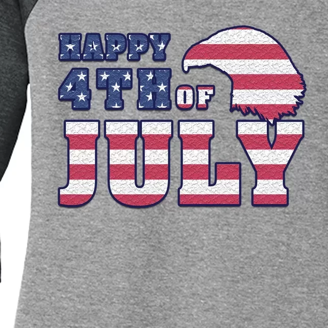 Happy 4th Of July Eagle American Women's Tri-Blend 3/4-Sleeve Raglan Shirt