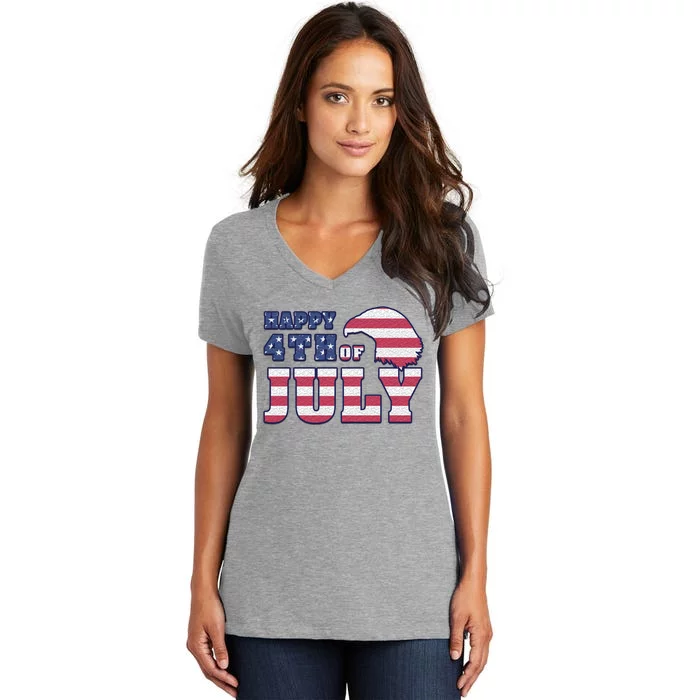 Happy 4th Of July Eagle American Women's V-Neck T-Shirt