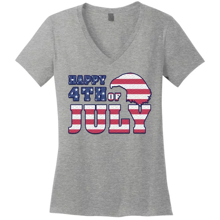 Happy 4th Of July Eagle American Women's V-Neck T-Shirt