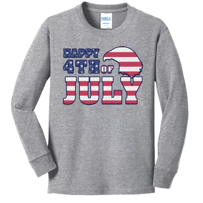 Happy 4th Of July Eagle American Kids Long Sleeve Shirt