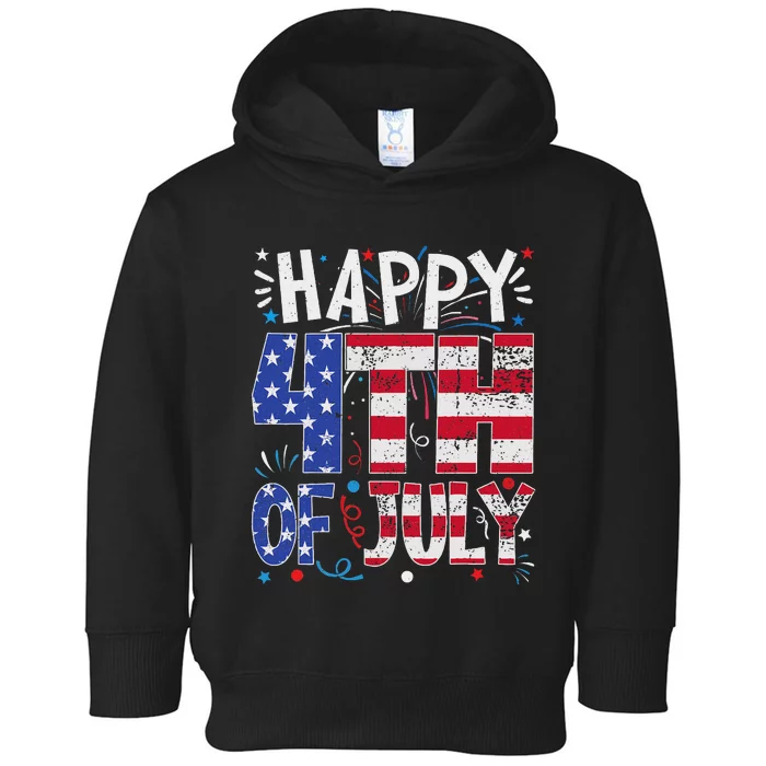 Happy 4th Of July Patriotic American Us Flag 4th Of July Toddler Hoodie