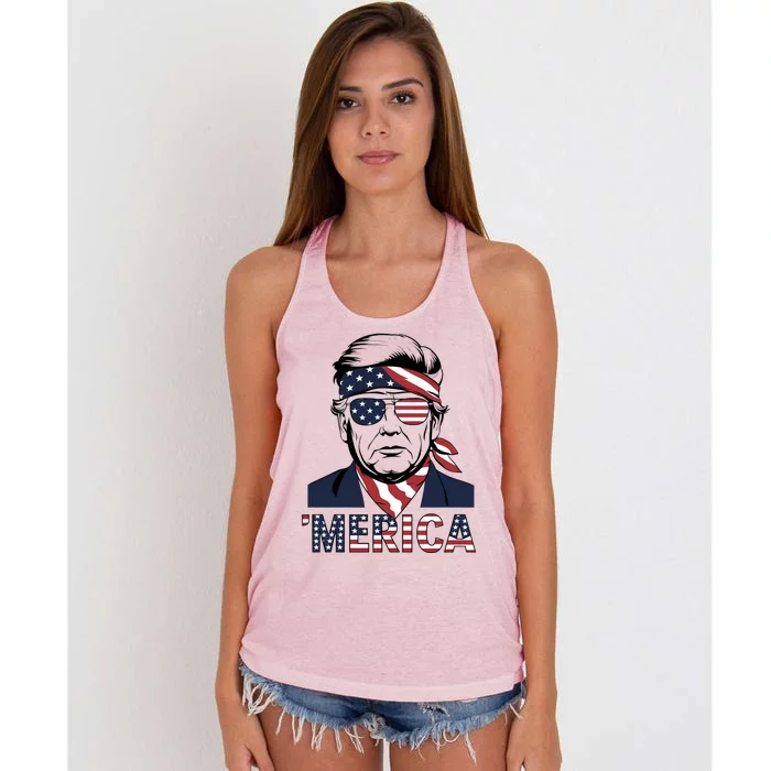 Happy 4th Of July Trump American Flag Fun Merica Trump Gift Women's Knotted Racerback Tank