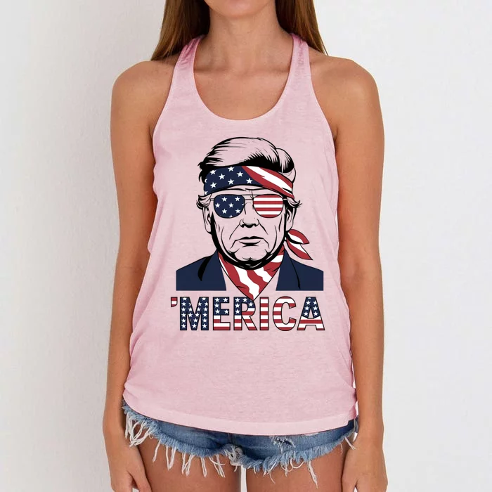 Happy 4th Of July Trump American Flag Fun Merica Trump Gift Women's Knotted Racerback Tank