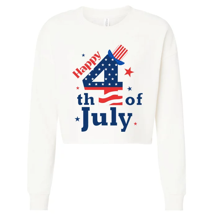 Happy 4th Of July Patriotic American Us Flag Cropped Pullover Crew