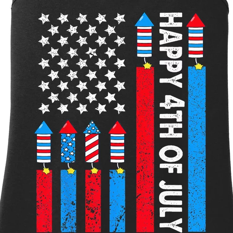 Happy 4th Of July American Flag Fireworks Ladies Essential Tank