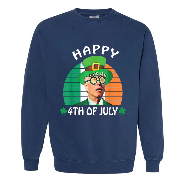 Happy 4th Of July Joe Biden Leprechaun St Patrick's Day Garment-Dyed Sweatshirt