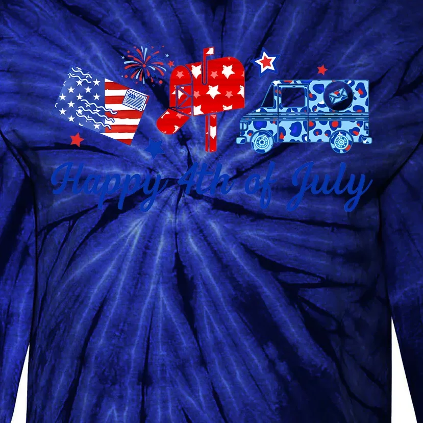 Happy 4th Of July Postal Worker Tie-Dye Long Sleeve Shirt