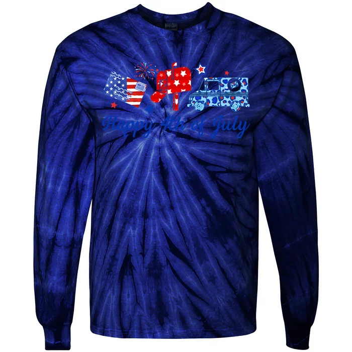 Happy 4th Of July Postal Worker Tie-Dye Long Sleeve Shirt