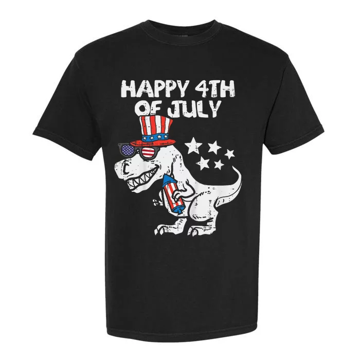 Happy 4th Of July T-Rex Dino Dinosaur Baby Garment-Dyed Heavyweight T-Shirt