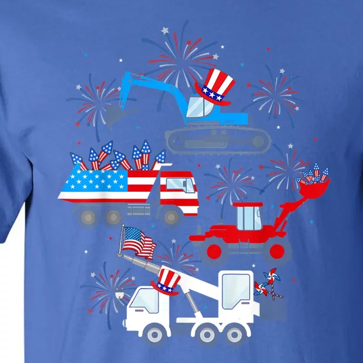 Happy 4th Of July Crane Truck Construction Toddler Boys Tall T-Shirt