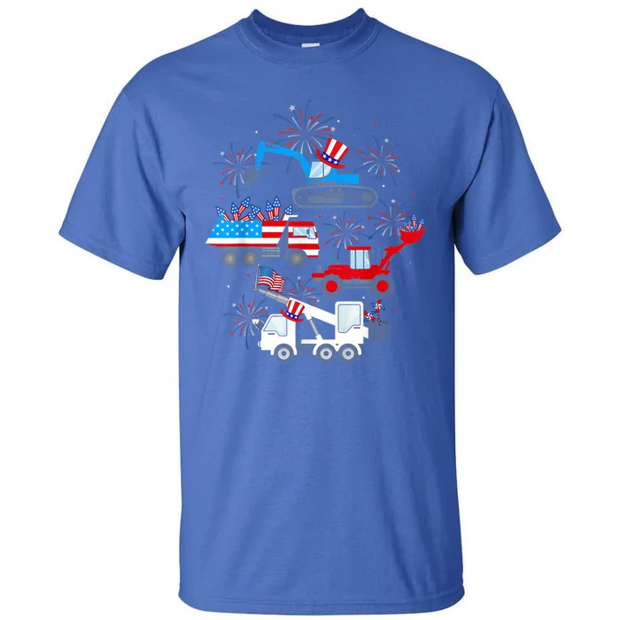 Happy 4th Of July Crane Truck Construction Toddler Boys Tall T-Shirt