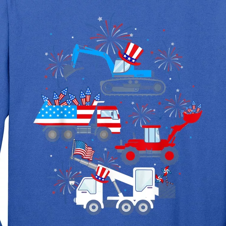 Happy 4th Of July Crane Truck Construction Toddler Boys Tall Long Sleeve T-Shirt