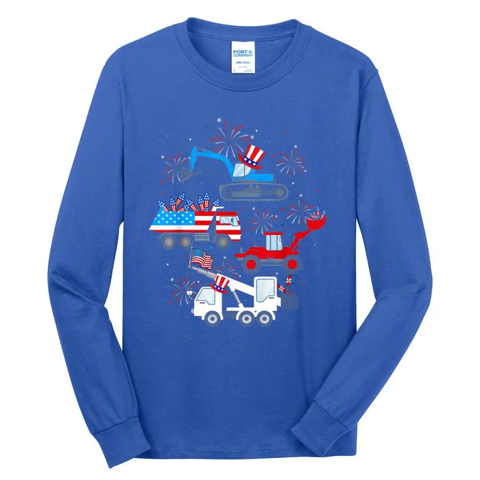 Happy 4th Of July Crane Truck Construction Toddler Boys Tall Long Sleeve T-Shirt