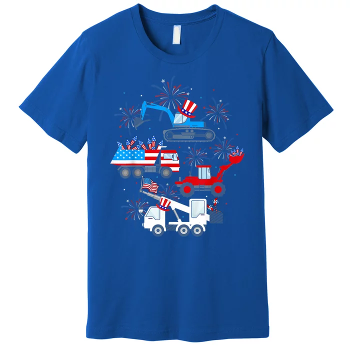 Happy 4th Of July Crane Truck Construction Toddler Boys Premium T-Shirt