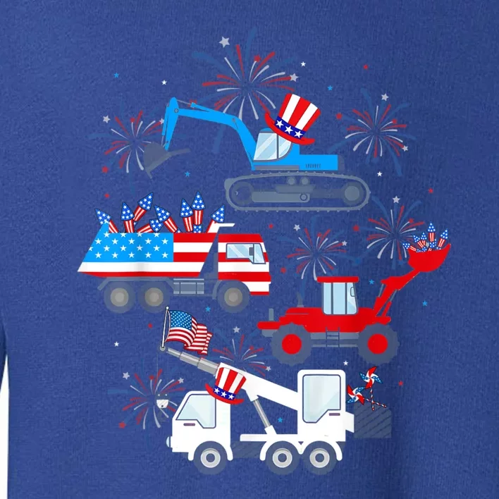 Happy 4th Of July Crane Truck Construction Toddler Boys Toddler Sweatshirt