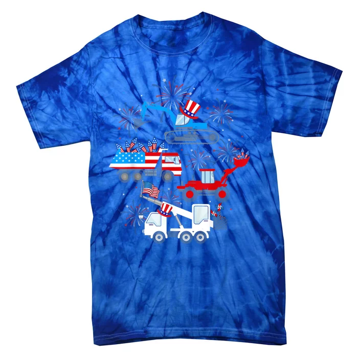 Happy 4th Of July Crane Truck Construction Toddler Boys Tie-Dye T-Shirt