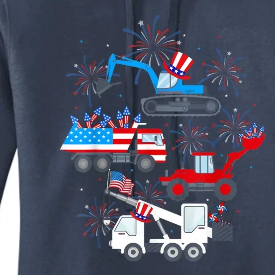 Happy 4th Of July Crane Truck Construction Toddler Boys Women's Pullover Hoodie