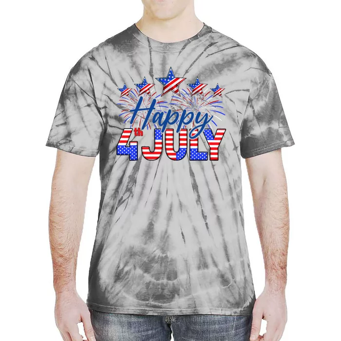 Happy 4th Of July American Flag Gifts Fireworks Patriotic Tie-Dye T-Shirt