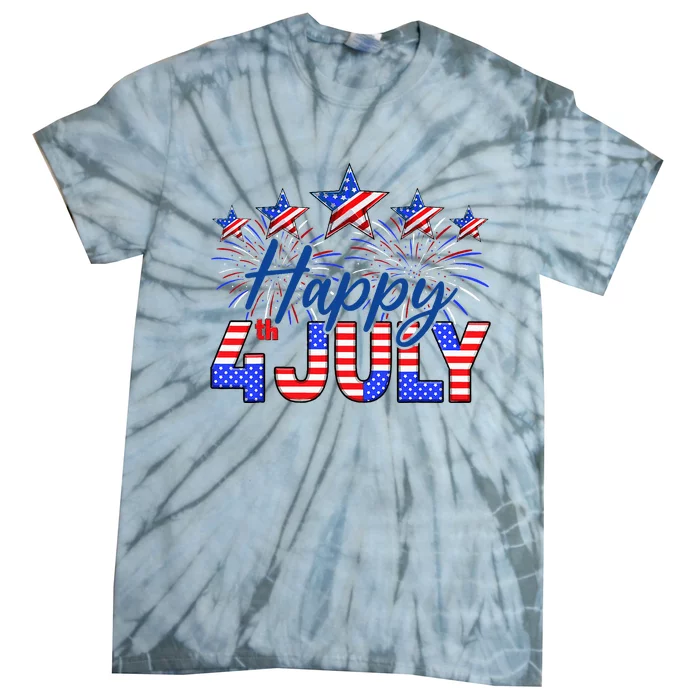 Happy 4th Of July American Flag Gifts Fireworks Patriotic Tie-Dye T-Shirt