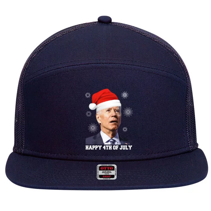 Happy 4th Of July Biden Christmas Santa Hat Funny Xmas Great Gift 7 Panel Mesh Trucker Snapback Hat