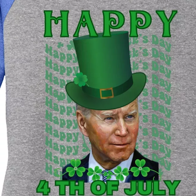 Happy 4th Of July Confused Funny Joe Biden St Patrick Day Gift Women's Tri-Blend 3/4-Sleeve Raglan Shirt