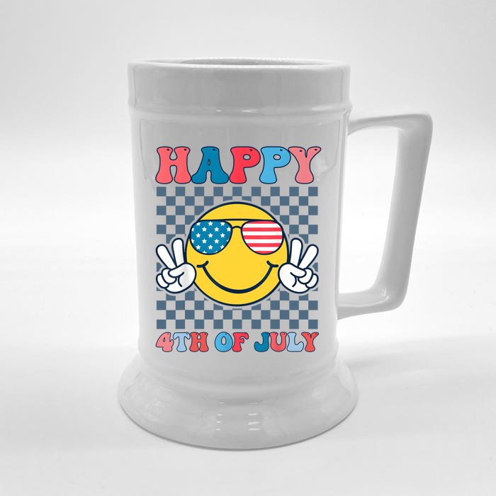 Happy 4th Of July Smile Sunglasses Patriotic American Flag Front & Back Beer Stein