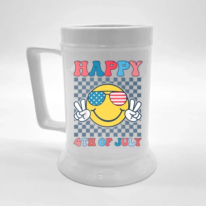 Happy 4th Of July Smile Sunglasses Patriotic American Flag Front & Back Beer Stein