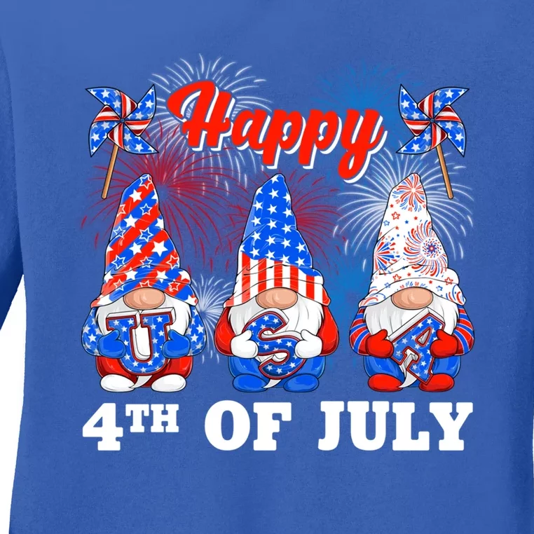 Happy 4th Of July Fireworks Patriotic Usa Gnomes Lovers Gift Ladies Long Sleeve Shirt