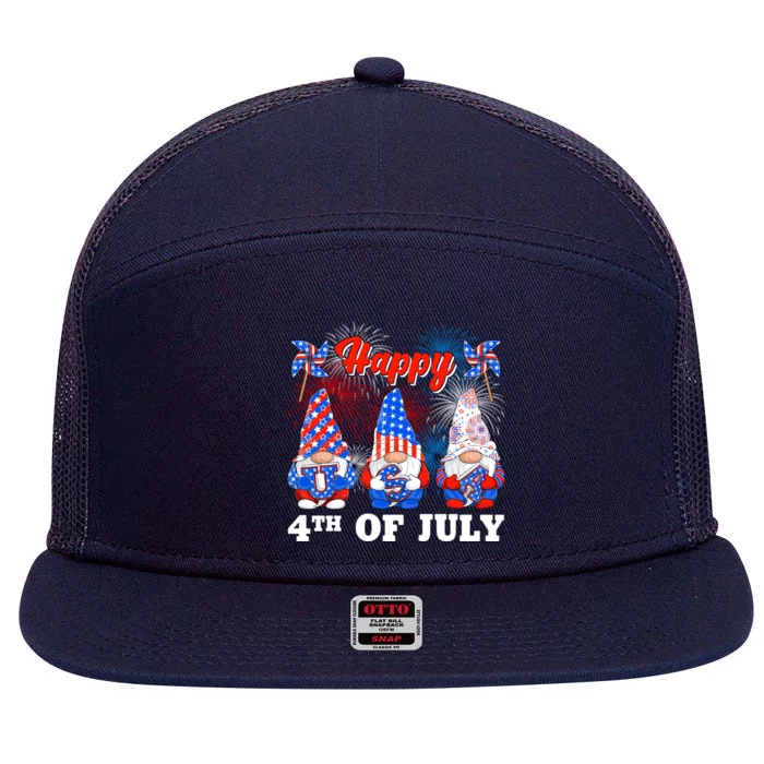 Happy 4th Of July Fireworks Patriotic Usa Gnomes Lovers Cool Gift 7 Panel Mesh Trucker Snapback Hat