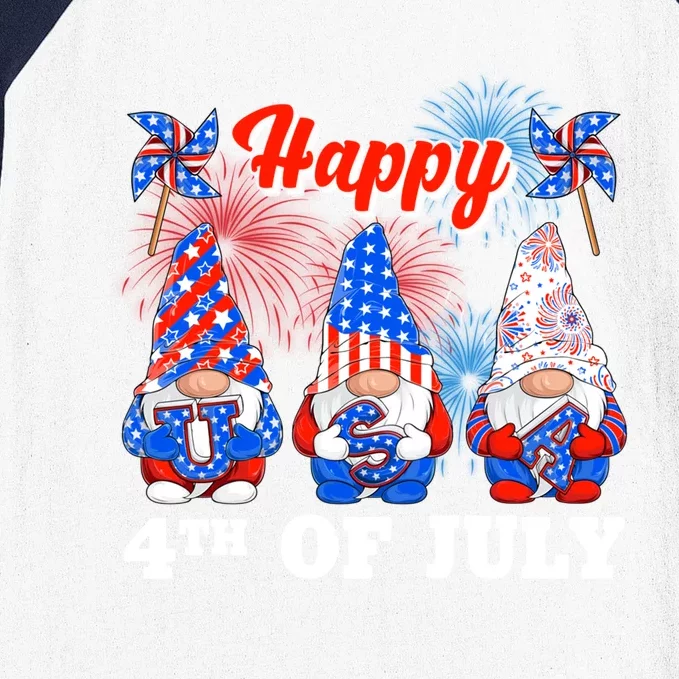 Happy 4th Of July Fireworks Patriotic Usa Gnomes Lovers Cool Gift Baseball Sleeve Shirt