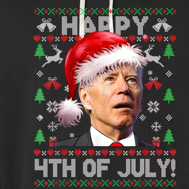 Happy 4th Of July Merry Santa Hat Biden Ugly Christmas Garment-Dyed Fleece Hoodie