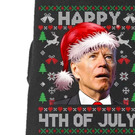 Happy 4th Of July Merry Santa Hat Biden Ugly Christmas Doggie 3-End Fleece Hoodie