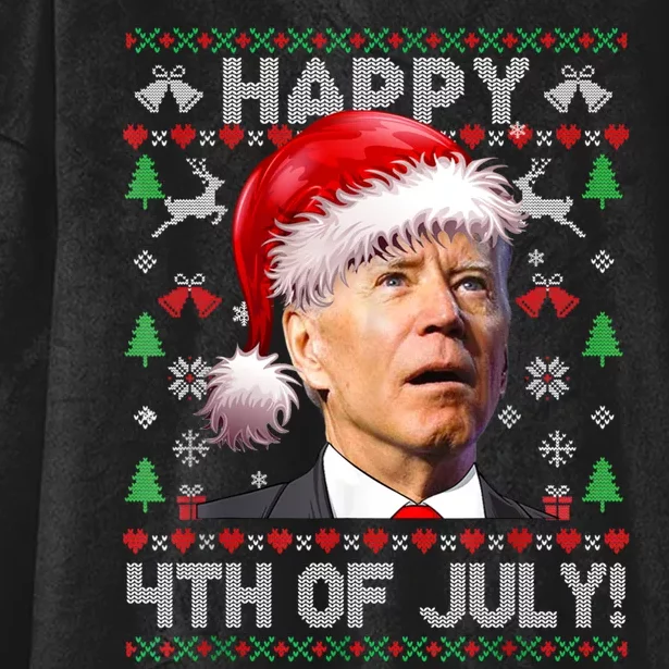 Happy 4th Of July Merry Santa Hat Biden Ugly Christmas Hooded Wearable Blanket