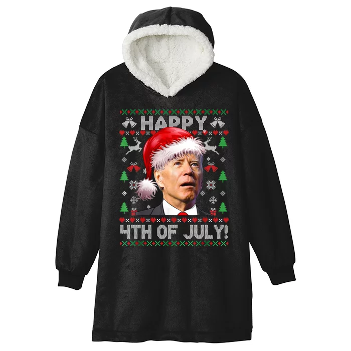 Happy 4th Of July Merry Santa Hat Biden Ugly Christmas Hooded Wearable Blanket