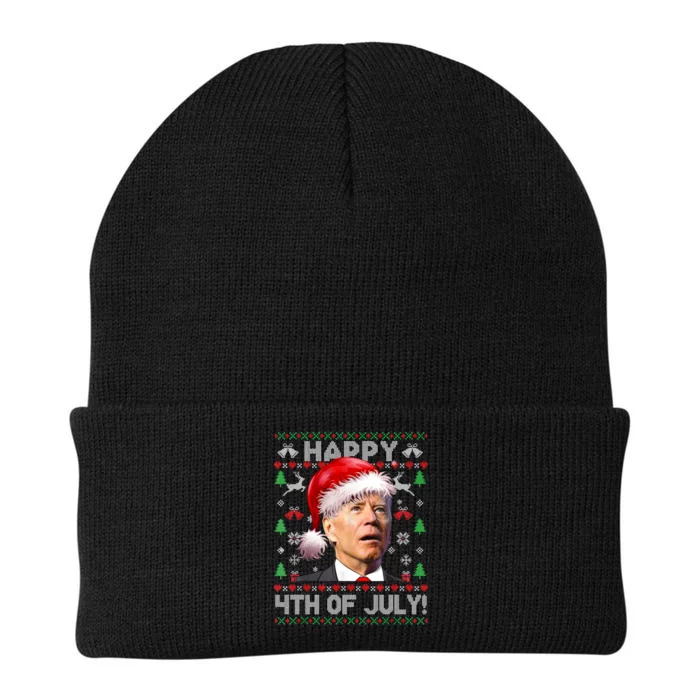 Happy 4th Of July Merry Santa Hat Biden Ugly Christmas Knit Cap Winter Beanie