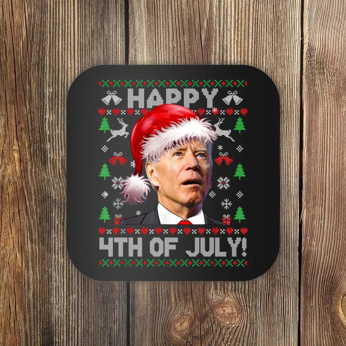 Happy 4th Of July Merry Santa Hat Biden Ugly Christmas Coaster