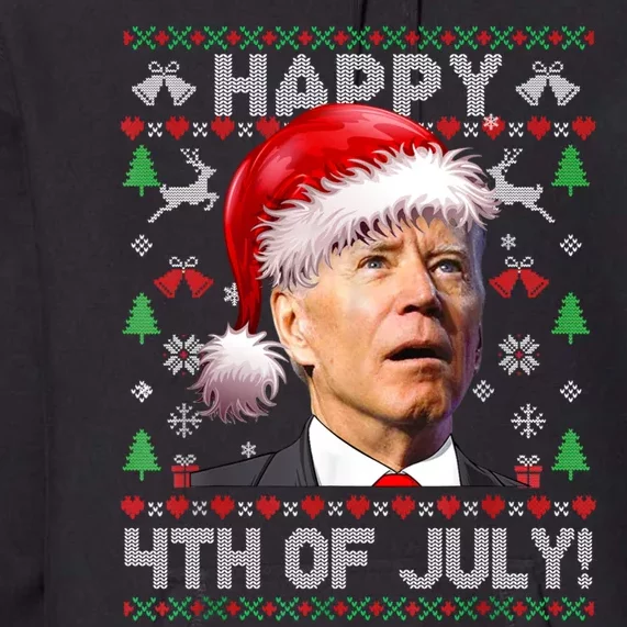 Happy 4th Of July Merry Santa Hat Biden Ugly Christmas Premium Hoodie