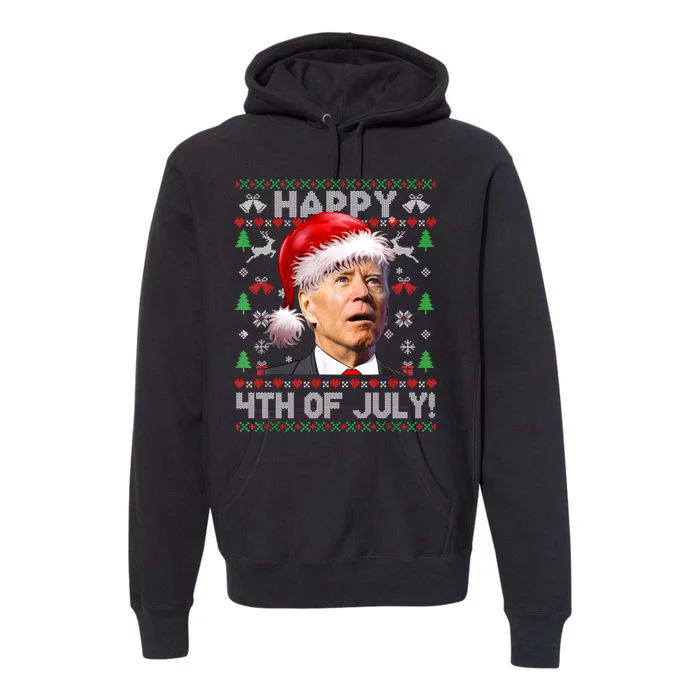 Happy 4th Of July Merry Santa Hat Biden Ugly Christmas Premium Hoodie