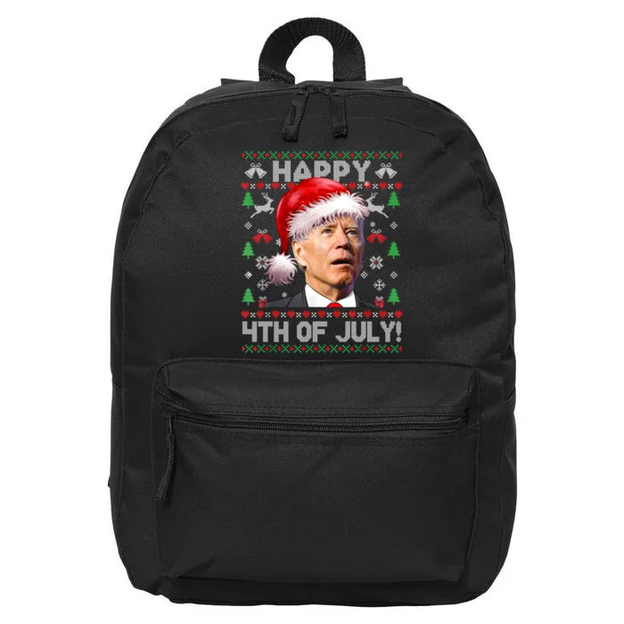 Happy 4th Of July Merry Santa Hat Biden Ugly Christmas 16 in Basic Backpack