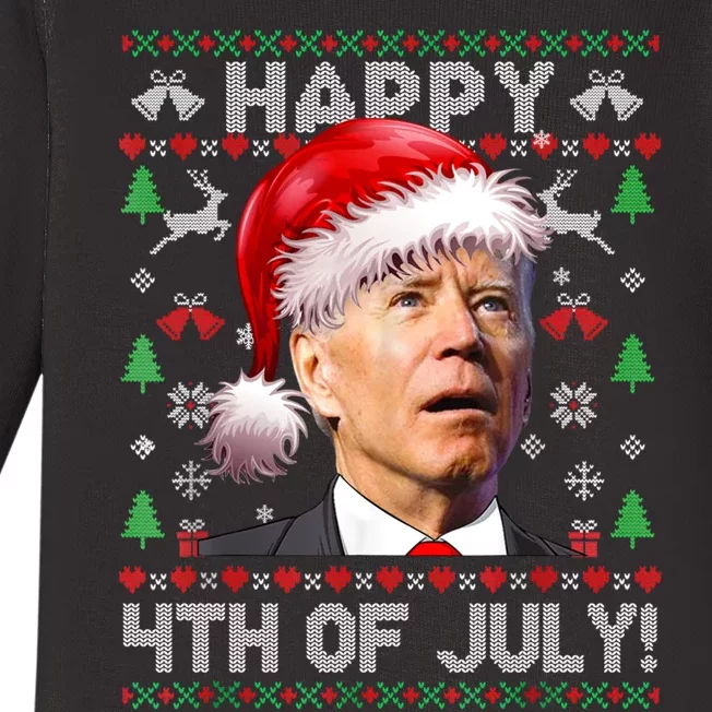 Happy 4th Of July Merry Santa Hat Biden Ugly Christmas Baby Long Sleeve Bodysuit