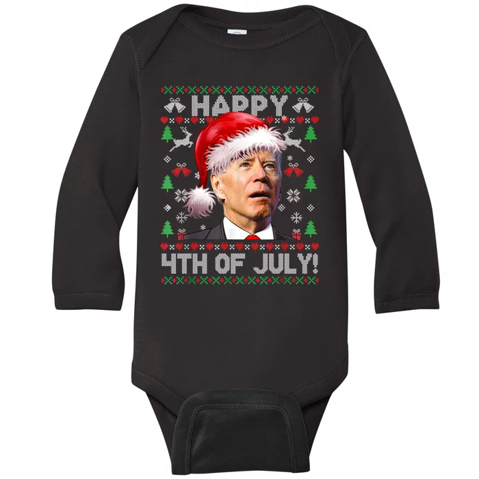 Happy 4th Of July Merry Santa Hat Biden Ugly Christmas Baby Long Sleeve Bodysuit