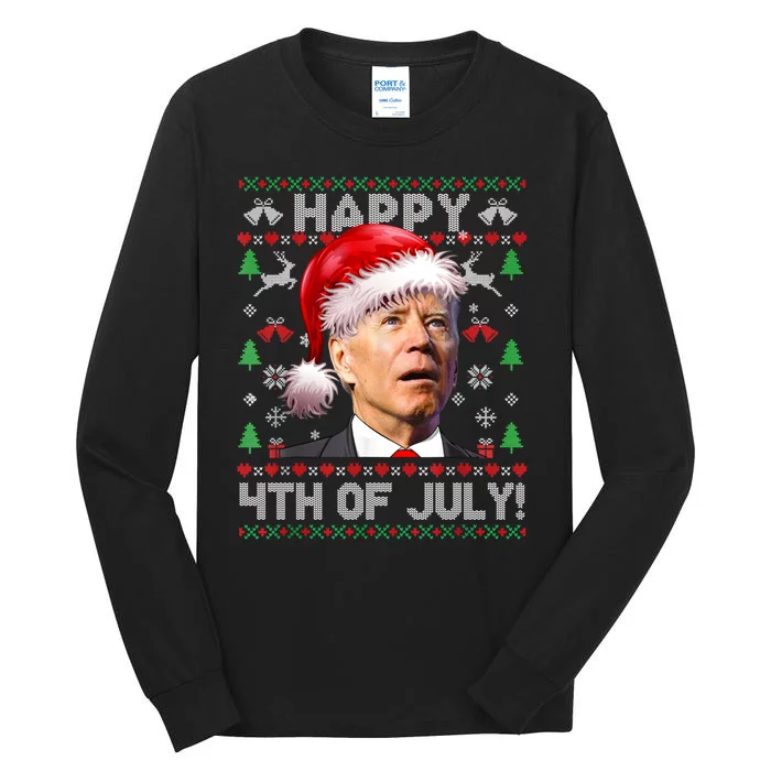 Happy 4th Of July Merry Santa Hat Biden Ugly Christmas Tall Long Sleeve T-Shirt