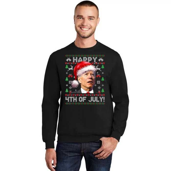 Happy 4th Of July Merry Santa Hat Biden Ugly Christmas Tall Sweatshirt