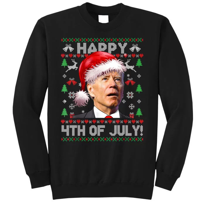 Happy 4th Of July Merry Santa Hat Biden Ugly Christmas Tall Sweatshirt