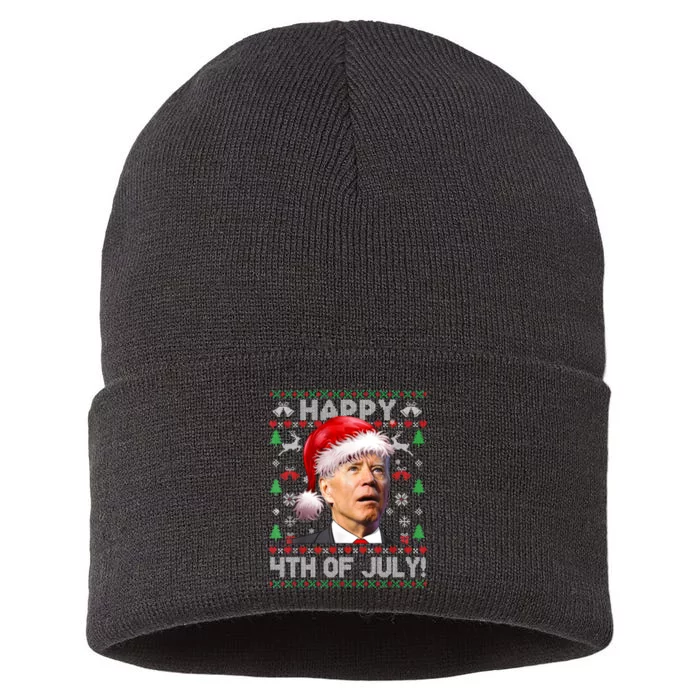 Happy 4th Of July Merry Santa Hat Biden Ugly Christmas Sustainable Knit Beanie