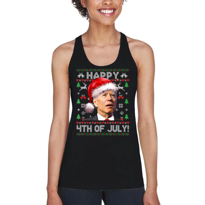 Happy 4th Of July Merry Santa Hat Biden Ugly Christmas Women's Racerback Tank