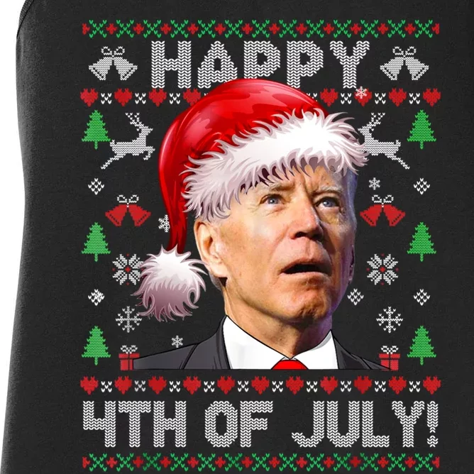 Happy 4th Of July Merry Santa Hat Biden Ugly Christmas Women's Racerback Tank