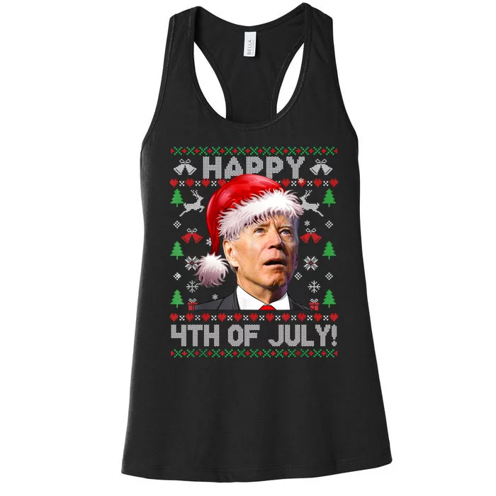 Happy 4th Of July Merry Santa Hat Biden Ugly Christmas Women's Racerback Tank