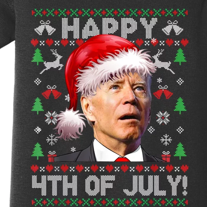 Happy 4th Of July Merry Santa Hat Biden Ugly Christmas Baby Bodysuit